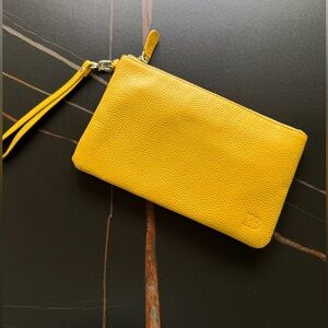H & Butler Yellow Leather Wristlet Clutch with charger inside